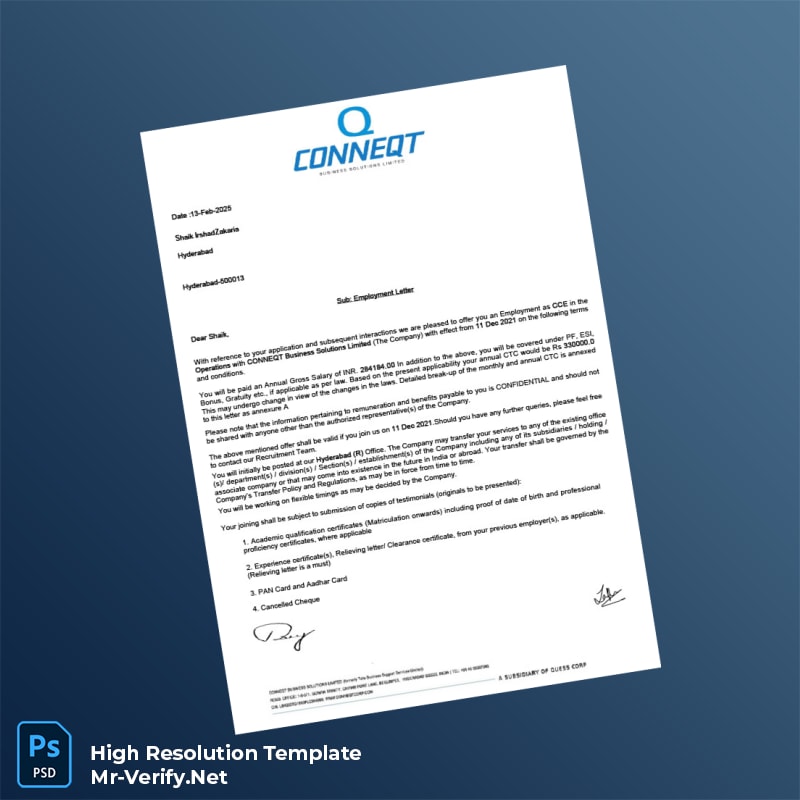 Editable India Conneqt Business Solutions Employment Verification Letter Word and Pdf Template 5 page Editable India Conneqt Business Solutions Employment Verification Letter Word and Pdf Template 5 page