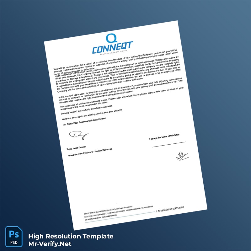 Editable India Conneqt Business Solutions Employment Verification Letter Word and Pdf Template 5 page Editable India Conneqt Business Solutions Employment Verification Letter Word and Pdf Template 5 page