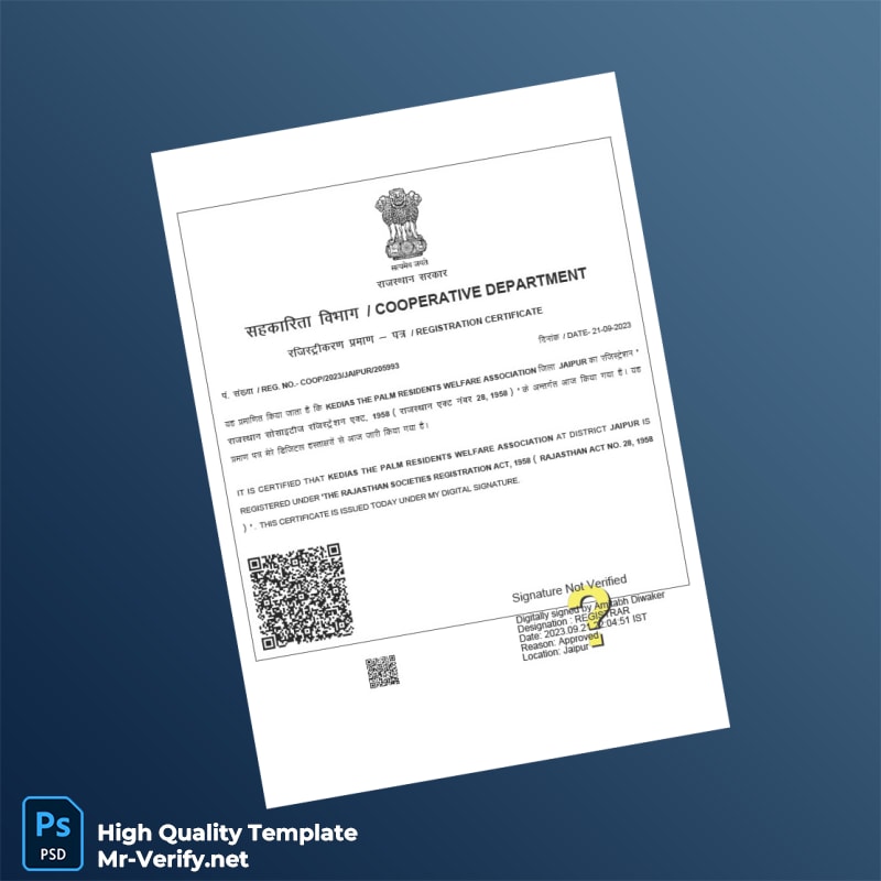India Cooperative Department Registration Certificate Template in Word and PDF formats India Cooperative Department Registration Certificate Template in Word and PDF formats