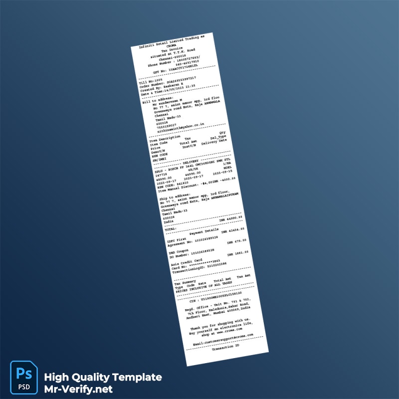 India Croma Tax Invoice Template in Word and PDF formats 2 page India Croma Tax Invoice Template in Word and PDF formats 2 page