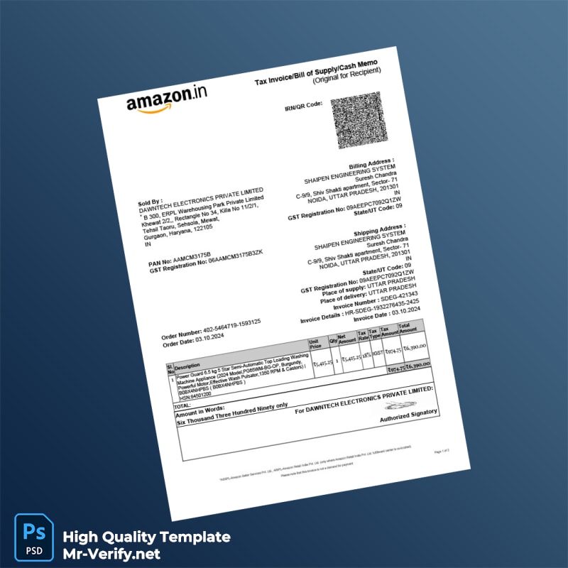 India DAW NTECH ELECTRONICS PRIVATE LIMITED Tax Invoice Template in Word and PDF formats 2 page India DAW NTECH ELECTRONICS PRIVATE LIMITED Tax Invoice Template in Word and PDF formats 2 page