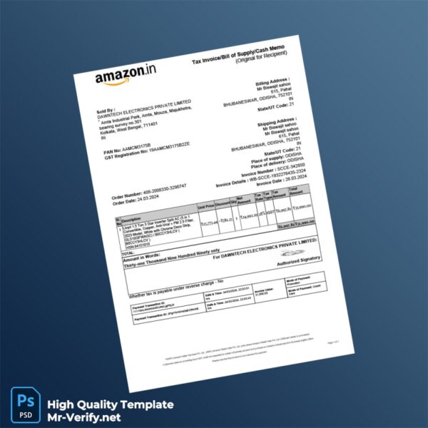 India DAWANTECH ELECTRONICS PRIVATE LIMITED Invoice Template in Word and PDF formats