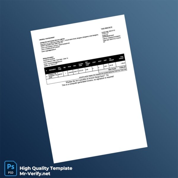 India DEFMACRO SOFTWARE PRIVATE LIMITED Tax Invoice Template in Word and PDF formats India DEFMACRO SOFTWARE PRIVATE LIMITED Tax Invoice Template in Word and PDF formats