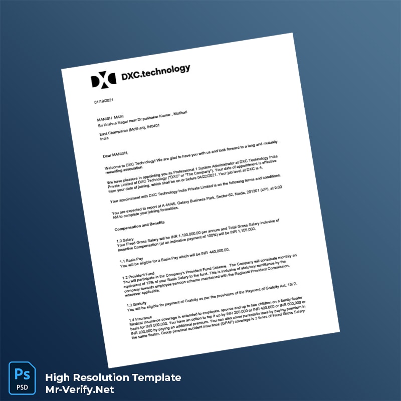 Editable India DXC Technology Employment Verification Letter Word and Pdf Template 8 page Editable India DXC Technology Employment Verification Letter Word and Pdf Template 8 page