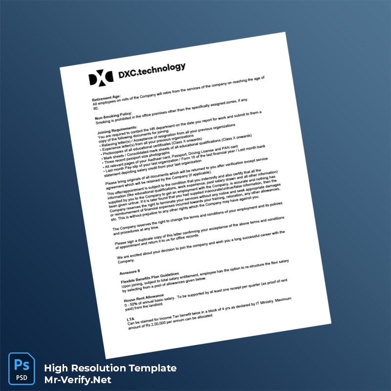 Editable India DXC Technology Employment Verification Letter Word and Pdf Template 8 page Editable India DXC Technology Employment Verification Letter Word and Pdf Template 8 page