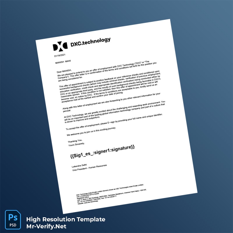 Editable India DXC Technology Employment Verification Letter Word and Pdf Template 8 page Editable India DXC Technology Employment Verification Letter Word and Pdf Template 8 page