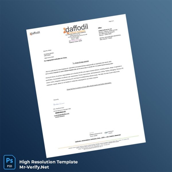 Editable India Daffodil Software Employment Verification Letter Word and Pdf Template 5 page