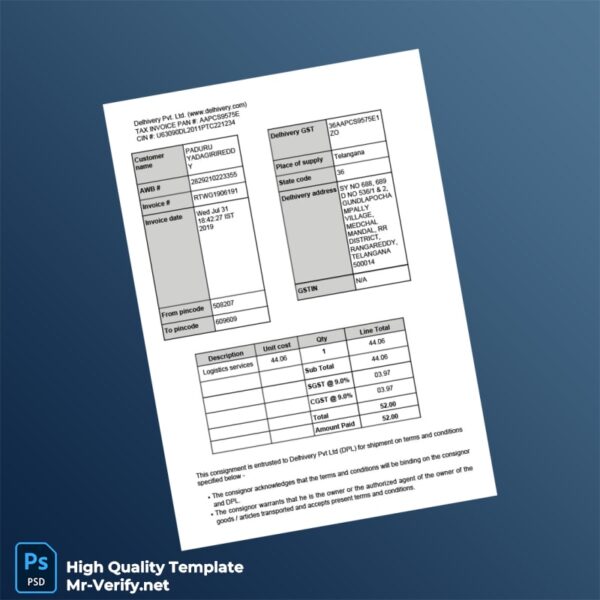 India Delhivery Pvt Ltd Tax Invoice Template in Word and PDF formats 4 page India Delhivery Pvt Ltd Tax Invoice Template in Word and PDF formats 4 page