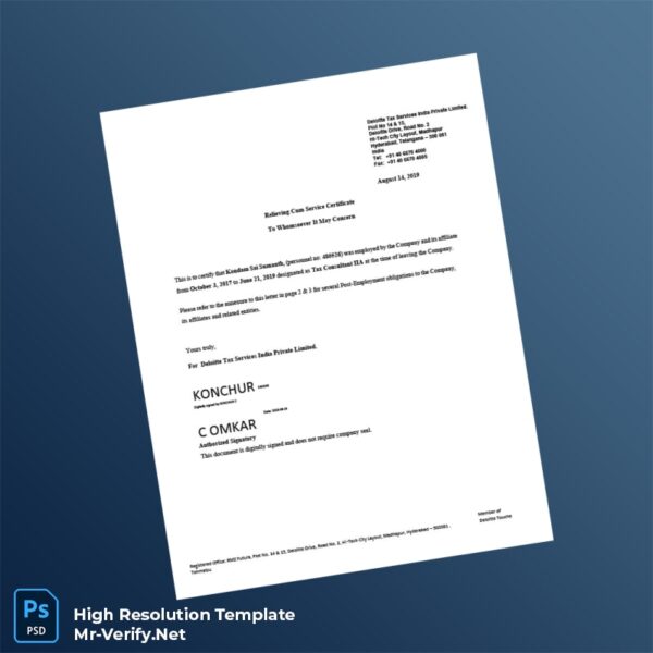 Editable India Deloitte Employment Verification Letter Word and Pdf Template 3 page Editable India Deloitte Employment Verification Letter Word and Pdf Template 3 page