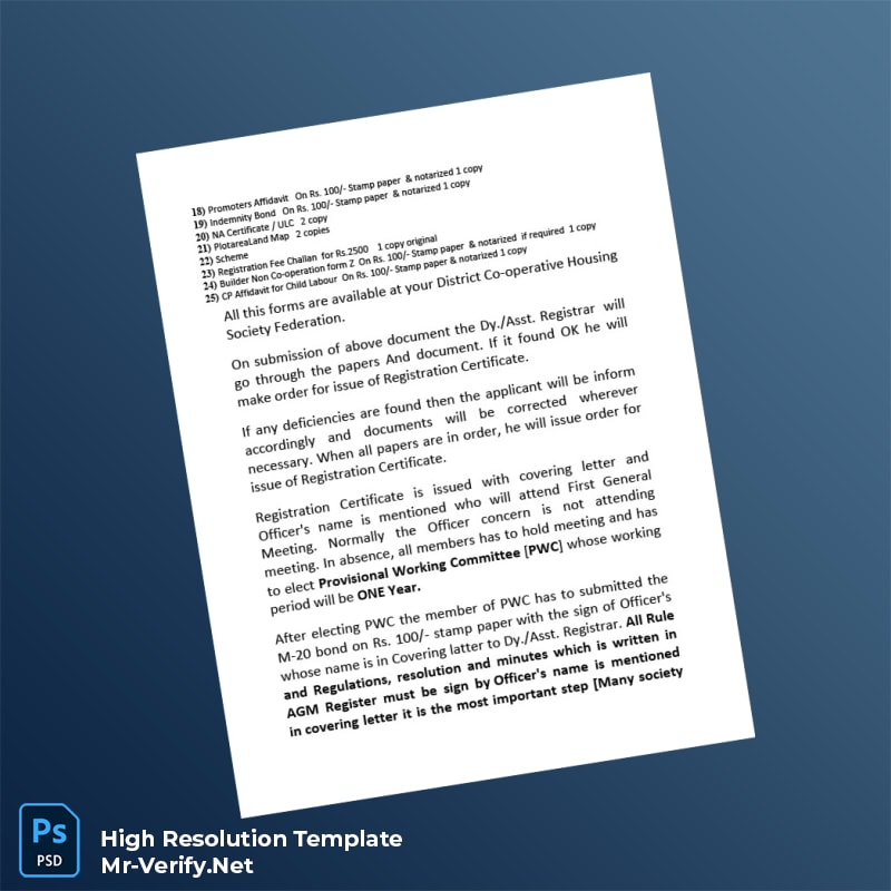 Editable India Deputy Registrar Housing Cooperative Registration Certificate Word and Pdf Template 6 page Editable India Deputy Registrar Housing Cooperative Registration Certificate Word and Pdf Template 6 page