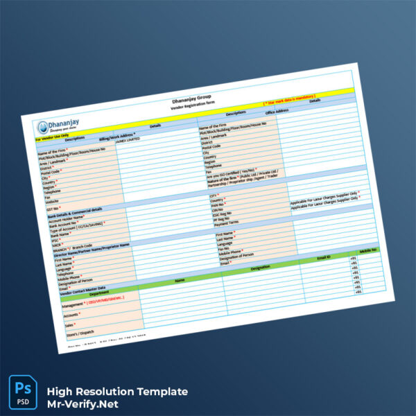 Editable India Dhananjay Group Vendor Registration Form Word and Pdf Template 3 page Editable India Dhananjay Group Vendor Registration Form Word and Pdf Template 3 page