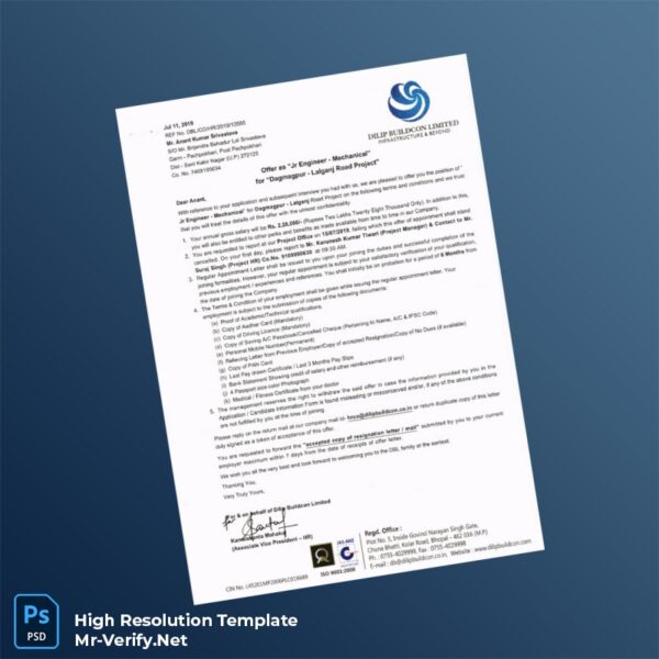 Editable India Dilip Buildcon Employment Verification Letter Word and Pdf Template Editable India Dilip Buildcon Employment Verification Letter Word and Pdf Template