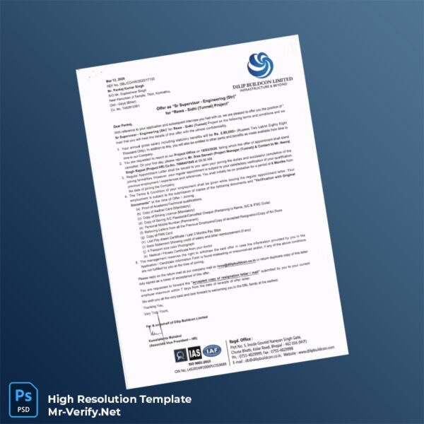 Editable India Dilip Buildcon Limited Employment Verification Letter Word and Pdf Template Editable India Dilip Buildcon Limited Employment Verification Letter Word and Pdf Template