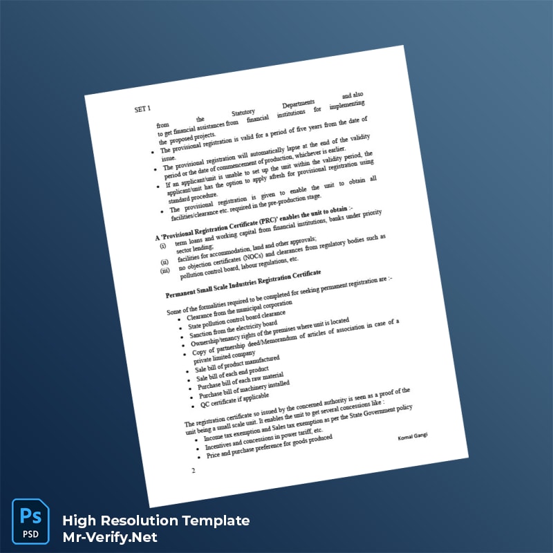 Editable India Director of Industries Registration Certificate Word and Pdf Template 3 page Editable India Director of Industries Registration Certificate Word and Pdf Template 3 page