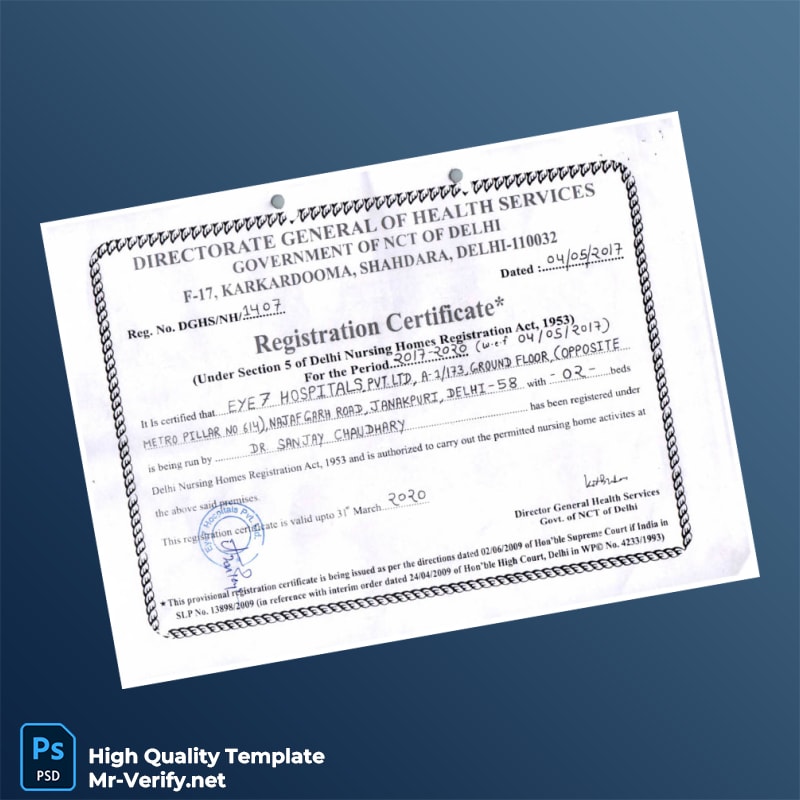 India Directorate General of Health Services Registration Certificate Template in Word and PDF formats India Directorate General of Health Services Registration Certificate Template in Word and PDF formats