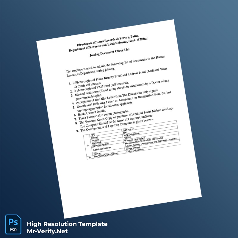 Editable India Directorate of Land Records Survey Employment Verification Letter Word and Pdf Template 4 page Editable India Directorate of Land Records Survey Employment Verification Letter Word and Pdf Template 4 page