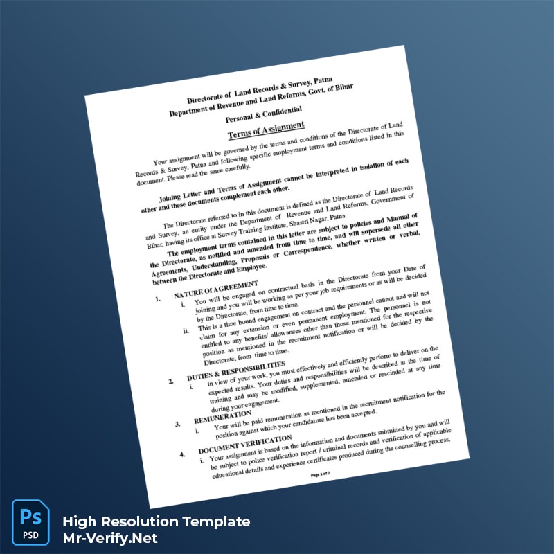 Editable India Directorate of Land Records Survey Employment Verification Letter Word and Pdf Template 4 page Editable India Directorate of Land Records Survey Employment Verification Letter Word and Pdf Template 4 page