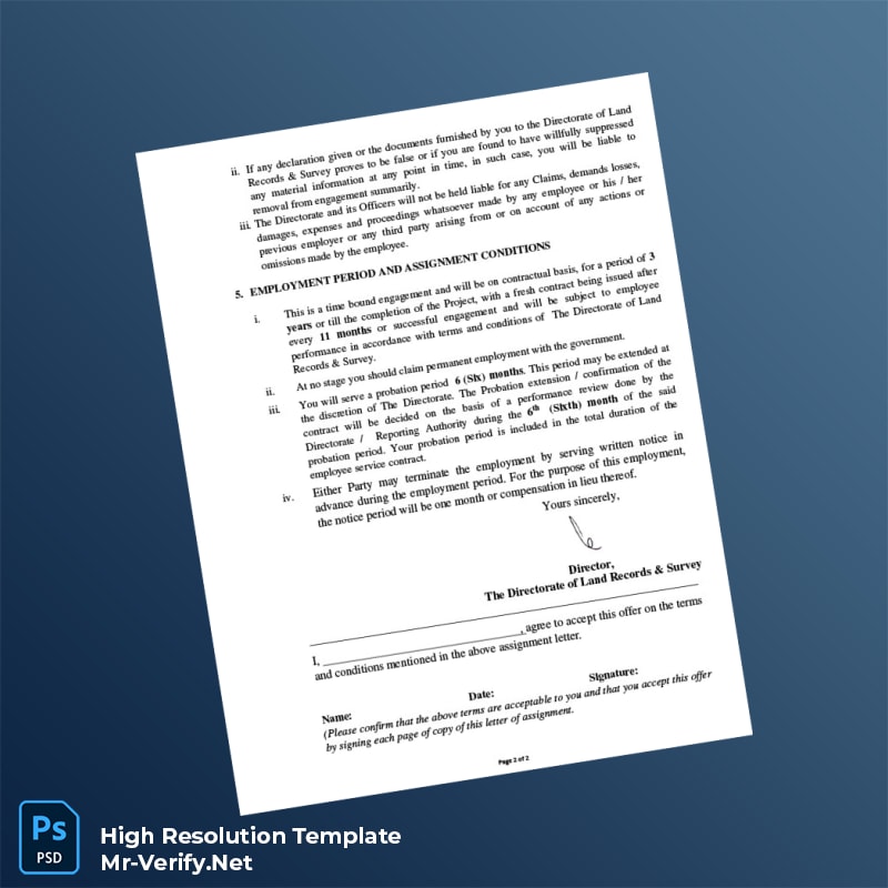 Editable India Directorate of Land Records Survey Employment Verification Letter Word and Pdf Template 4 page Editable India Directorate of Land Records Survey Employment Verification Letter Word and Pdf Template 4 page