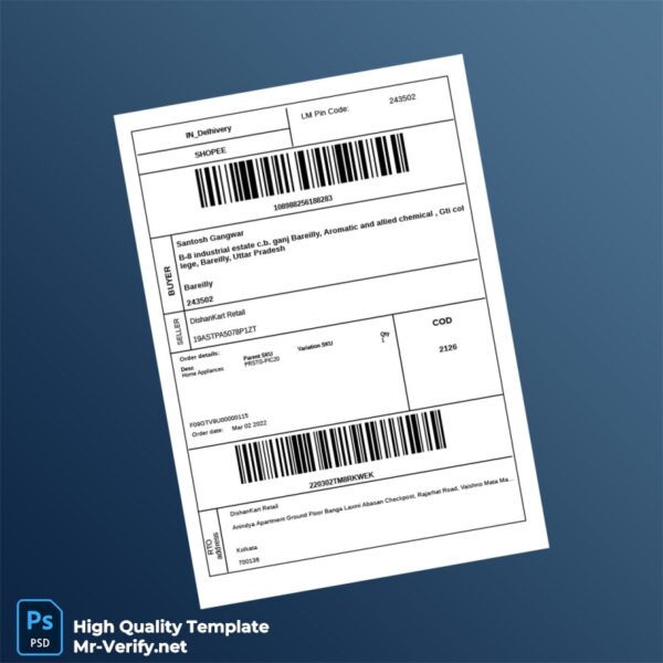 India DishanKart Retail Tax Invoice Template in Word and PDF formats 2 page