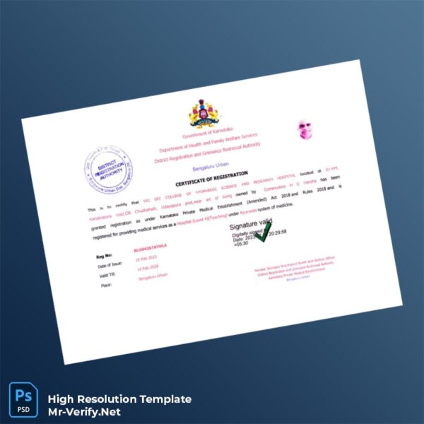 India District Registration Authority Editable Hospital Registration Certificate Word and Pdf Template India District Registration Authority Editable Hospital Registration Certificate Word and Pdf Template
