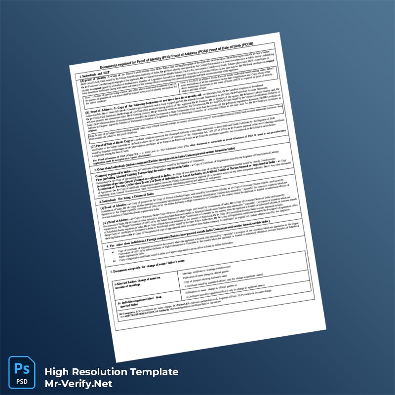 Editable India Document List for Proof of Address Requirements Word and Pdf Template Editable India Document List for Proof of Address Requirements Word and Pdf Template