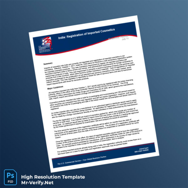 Editable India Drug Regulatory Authority Business Registration Certificate Word and Pdf Template 6 page