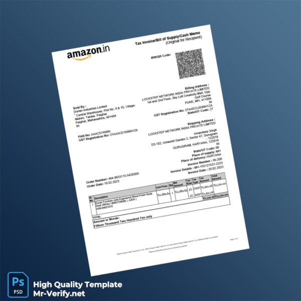 India Durian Industries Limited Tax Invoice Template in Word and PDF formats 2 page
