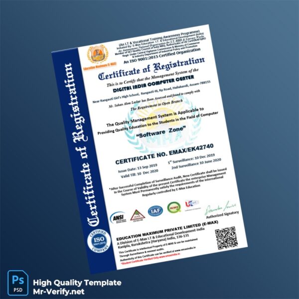 India E-Max Education I T Educational Development Business Registration Certificate Template in Word and PDF formats India E-Max Education I T Educational Development Business Registration Certificate Template in Word and PDF formats