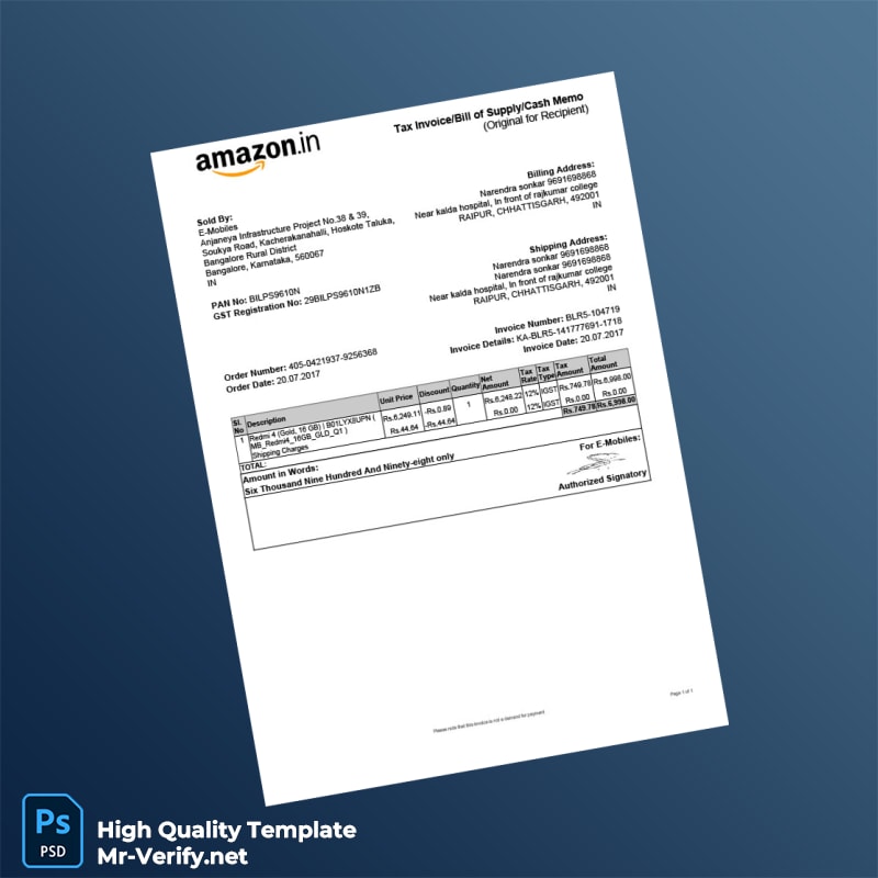 India E-Mobiles Tax Invoice Template in Word and PDF formats India E-Mobiles Tax Invoice Template in Word and PDF formats