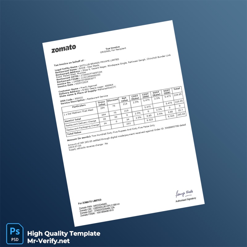 India EATCLUB BRANDS PRIVATE LIMITED Tax Invoice Template in Word and PDF formats 2 page India EATCLUB BRANDS PRIVATE LIMITED Tax Invoice Template in Word and PDF formats 2 page