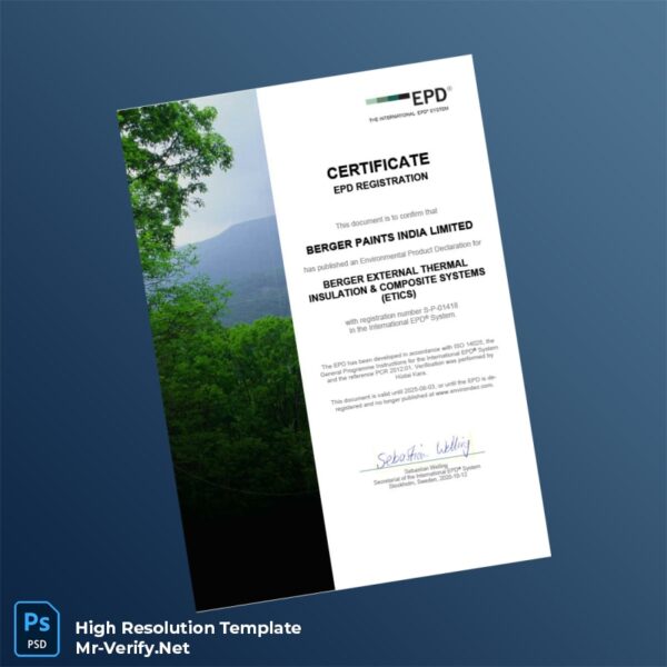 Editable India EPD International Certificate Word and Pdf Template