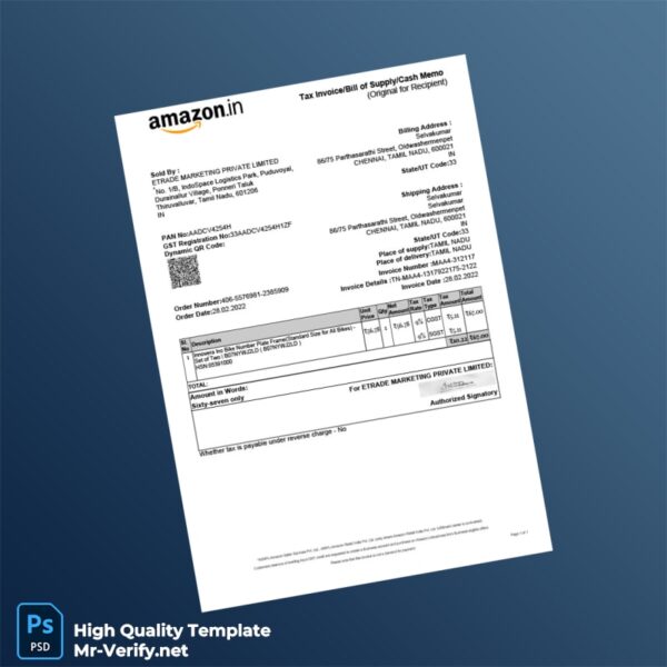 India ETRADE MARKETING PRIVATE LIMITED Invoice Template in Word and PDF formats