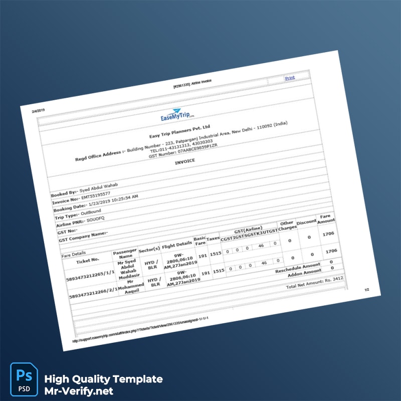 India Easy Trip Planners Invoice Template in Word and PDF formats 2 page India Easy Trip Planners Invoice Template in Word and PDF formats 2 page