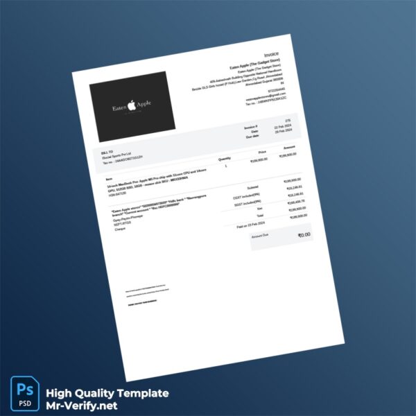 India Eaten Apple Invoice Template in Word and PDF formats India Eaten Apple Invoice Template in Word and PDF formats