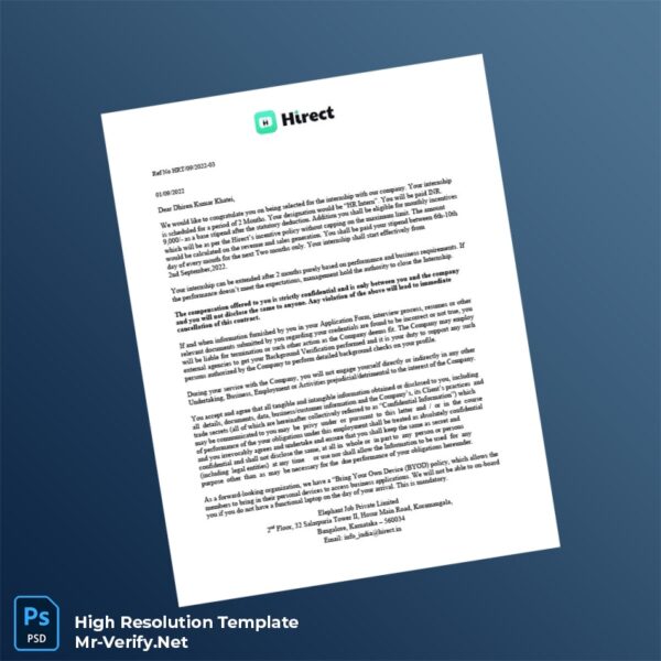 Editable India Elephant Job Private Limited Internship Letter Word and Pdf Template 2 page Editable India Elephant Job Private Limited Internship Letter Word and Pdf Template 2 page