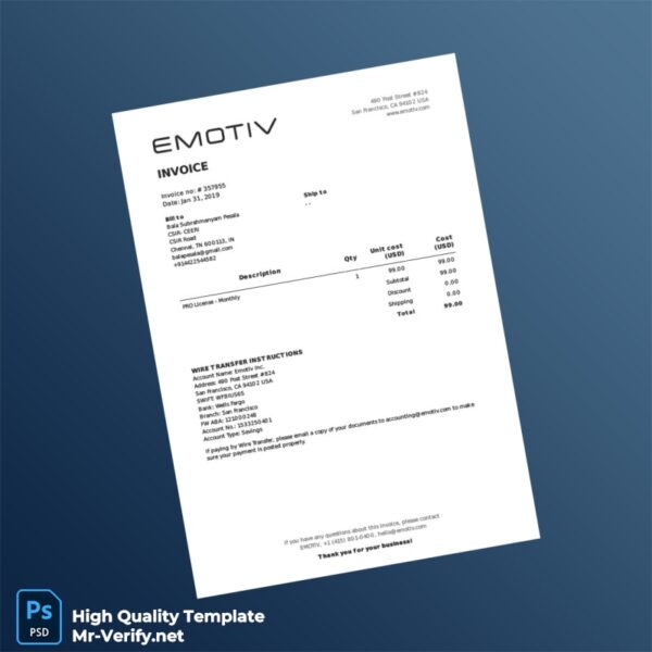 India Emotiv Inc Invoice Template in Word and PDF formats India Emotiv Inc Invoice Template in Word and PDF formats