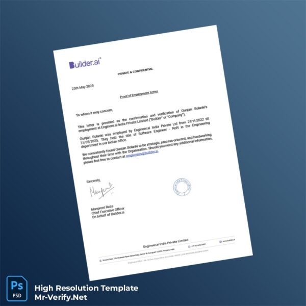 Editable India Engineer ai India Private Limited Proof of Employment Letter Word and Pdf Template