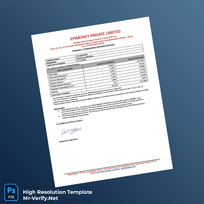 Editable India Epimoney Private Limited Employment Verification Letter Word and Pdf Template 4 page Editable India Epimoney Private Limited Employment Verification Letter Word and Pdf Template 4 page