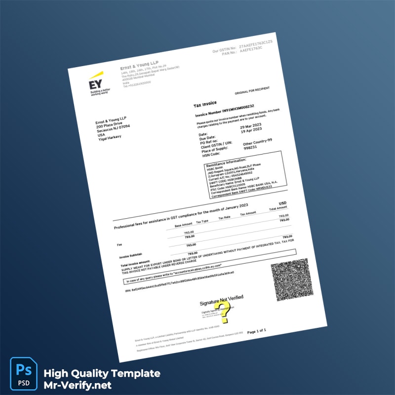 India Ernst Young LLP Invoice Template in Word and PDF formats India Ernst Young LLP Invoice Template in Word and PDF formats