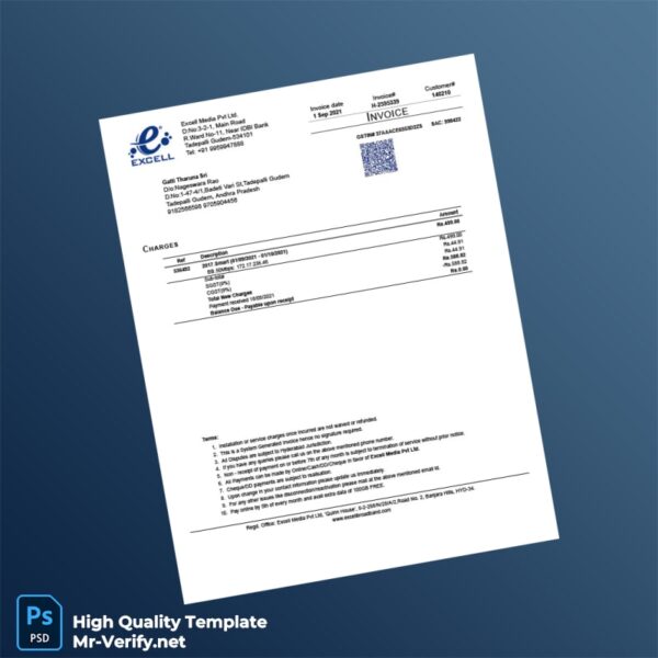 India Excell Media Pvt Ltd Invoice Template in Word and PDF formats India Excell Media Pvt Ltd Invoice Template in Word and PDF formats