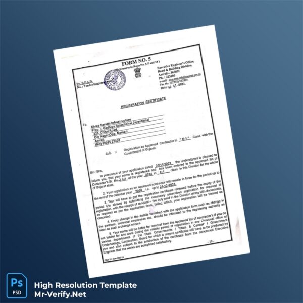 Editable India Executive Engineer Registration Certificate Word and Pdf Template 2 page Editable India Executive Engineer Registration Certificate Word and Pdf Template 2 page