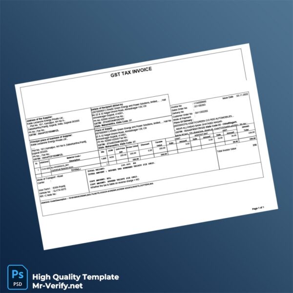 India Exide Leclanche Energy Private Ltd Invoice Template in Word and PDF formats India Exide Leclanche Energy Private Ltd Invoice Template in Word and PDF formats