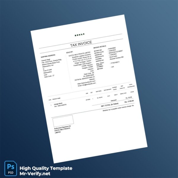India Exotic Mile Private Limited Tax Invoice Template in Word and PDF formats