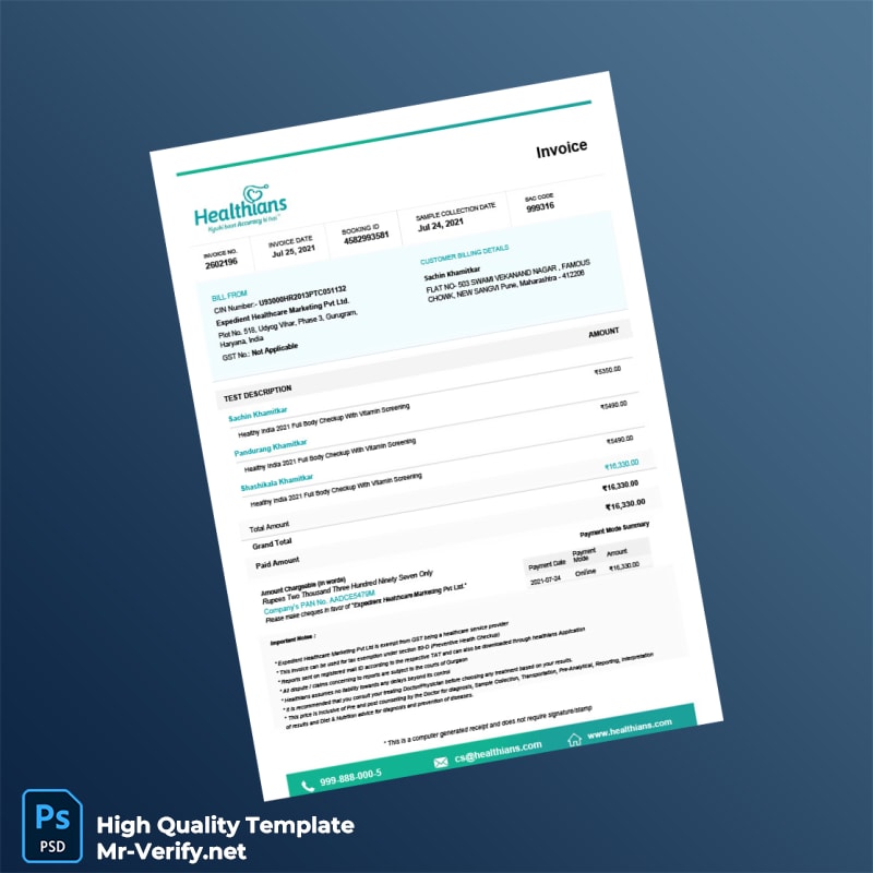 India Expedient Healthcare Marketing Pvt Ltd Invoice Template in Word and PDF formats 2 page India Expedient Healthcare Marketing Pvt Ltd Invoice Template in Word and PDF formats 2 page
