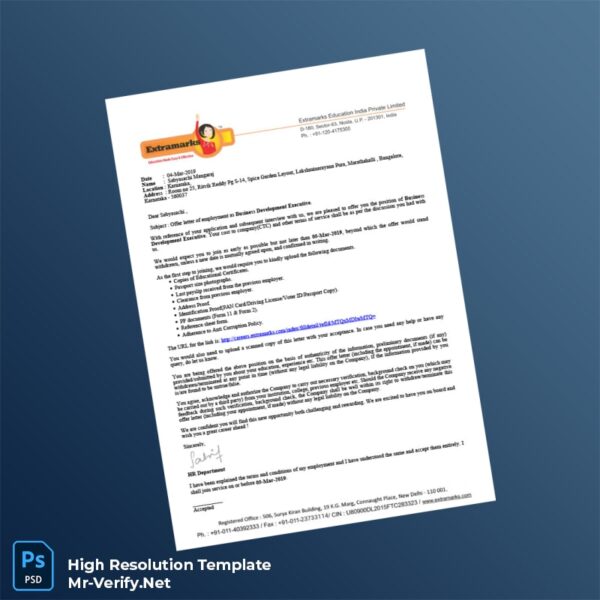 Editable India Extraditions Education India Private Limited Employment Verification Letter Word and Pdf Template 2 page