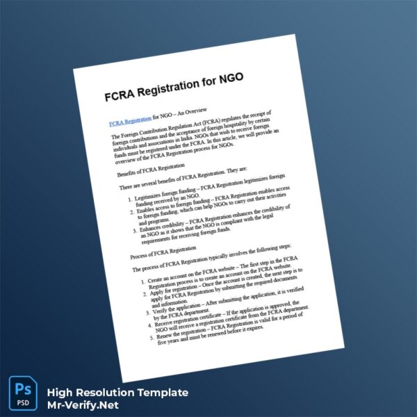 Editable India FCRA Registration Certificate Word and Pdf Template 2 page