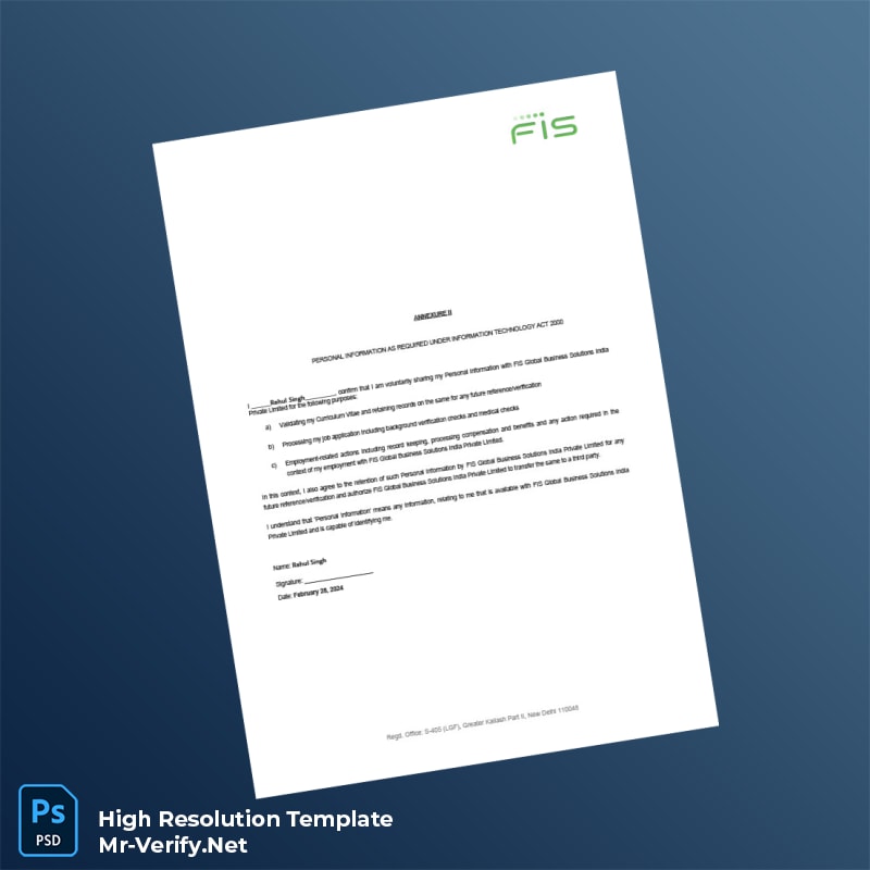 Editable India FIS Global Business Solutions Employment Verification Letter Word and Pdf Template 3 page Editable India FIS Global Business Solutions Employment Verification Letter Word and Pdf Template 3 page