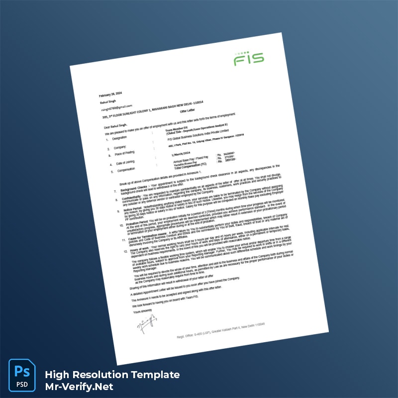 Editable India FIS Global Business Solutions Employment Verification Letter Word and Pdf Template 3 page Editable India FIS Global Business Solutions Employment Verification Letter Word and Pdf Template 3 page