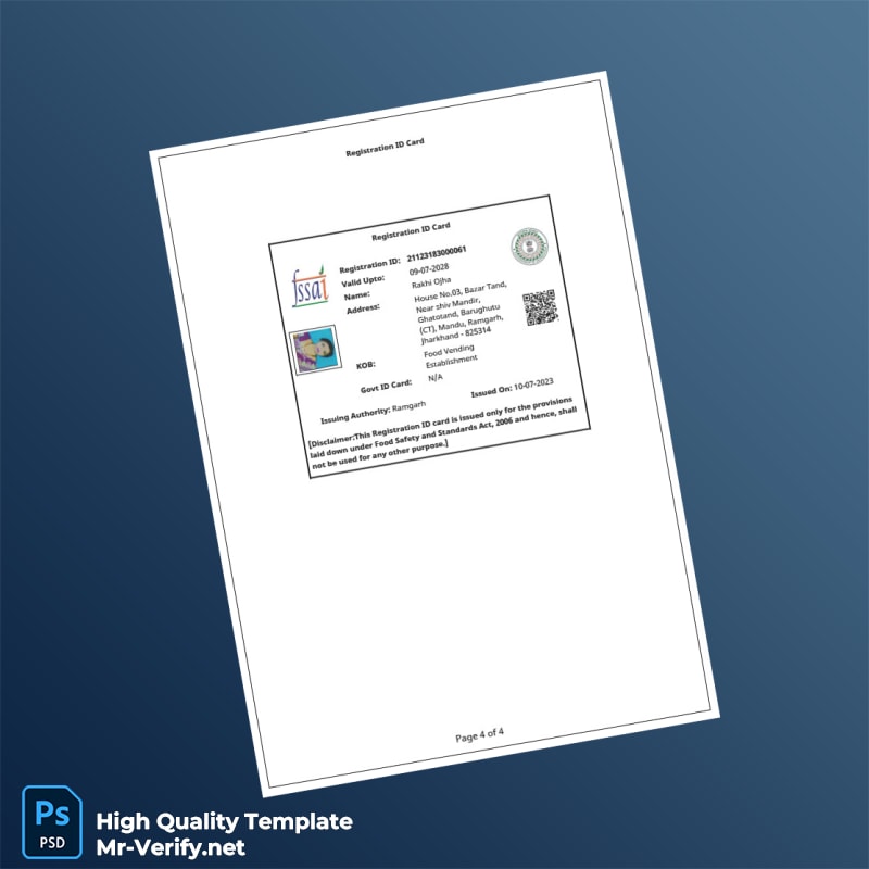 India FSSAI Editable Registration Certificate Template in Word and PDF formats 4 page India FSSAI Editable Registration Certificate Template in Word and PDF formats 4 page