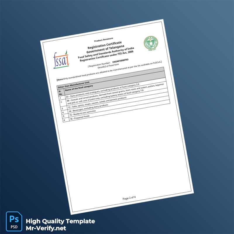 India FSSAI Food Safety and Standards Authority Business Registration Certificate Template in Word and PDF formats 4 page India FSSAI Food Safety and Standards Authority Business Registration Certificate Template in Word and PDF formats 4 page
